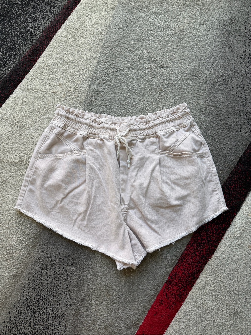 Pilcro Drawstring Beige Frayed Hem High Rise Shorts